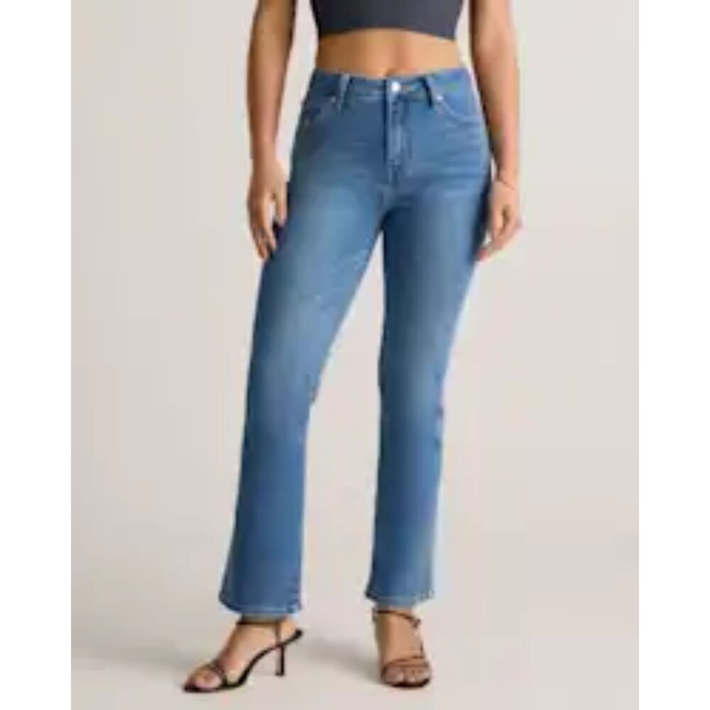 Quince Stretch High Rise Kick Flare Jeans Medium Wash Organic Cotton Women sz 26